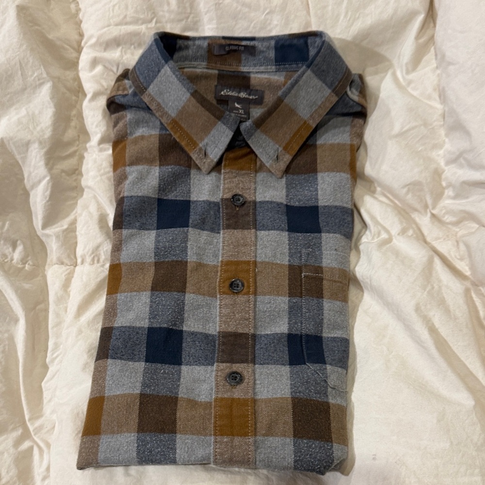 Men's Eddie Bauer Flannel Plaid Shirt - Blue and Brown